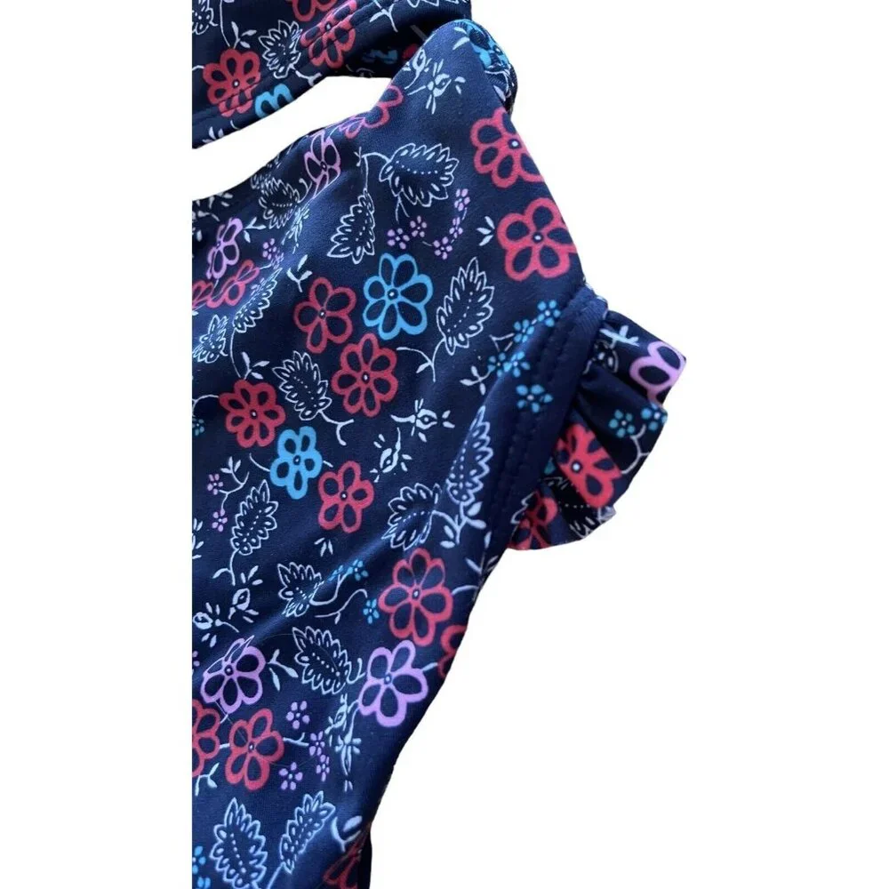 Janie And Jack Bikini Girls Size‎ 12-18 Months Blue  Floral Ruffles Swim Suit
